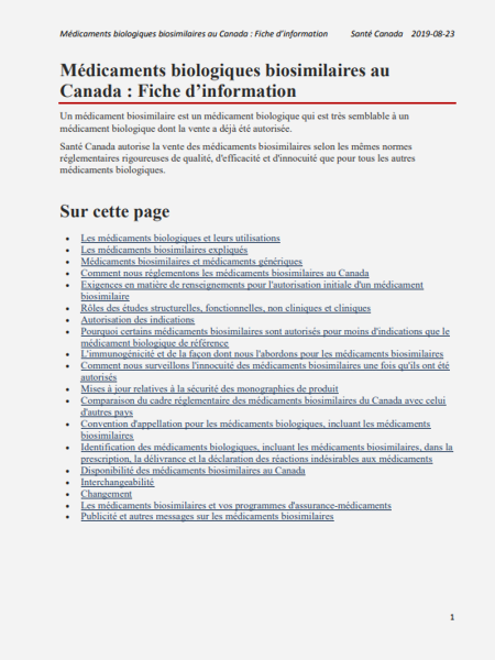 Médicaments biologiques biosimilaires au Canada